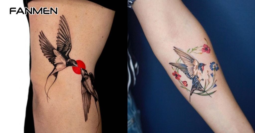 Hình xăm chim én kết hợp yếu tố khác 4