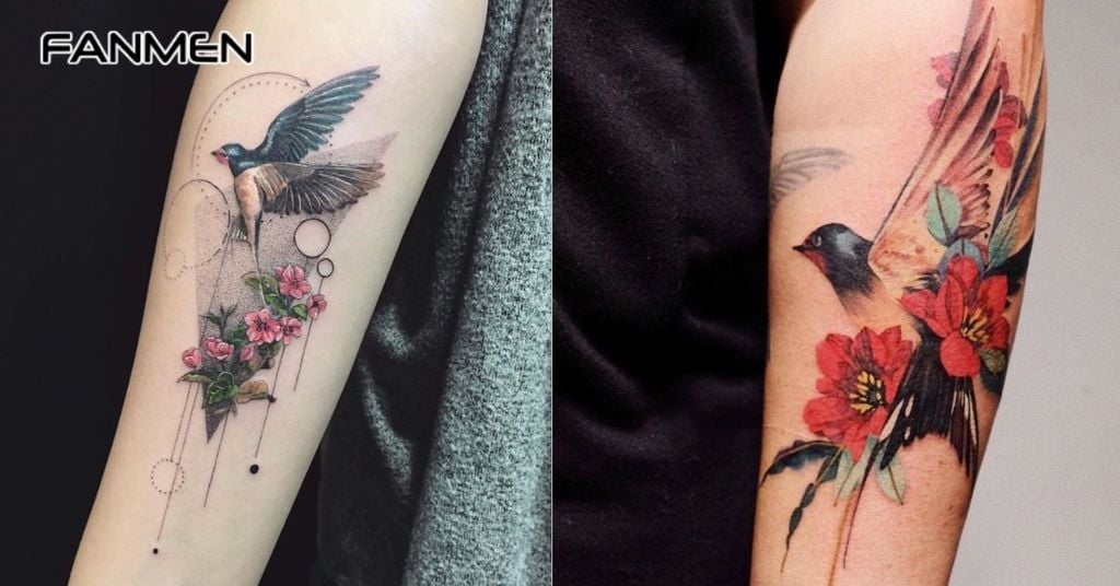 Hình xăm chim én kết hợp yếu tố khác 5