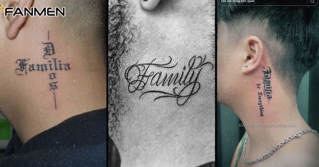 Hình xăm chữ family cho nam ở cổ mẫu 2