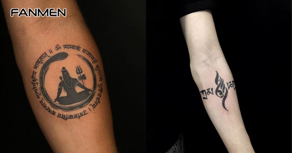 Hình xăm chữ Phạn kết hợp biểu tượng 2