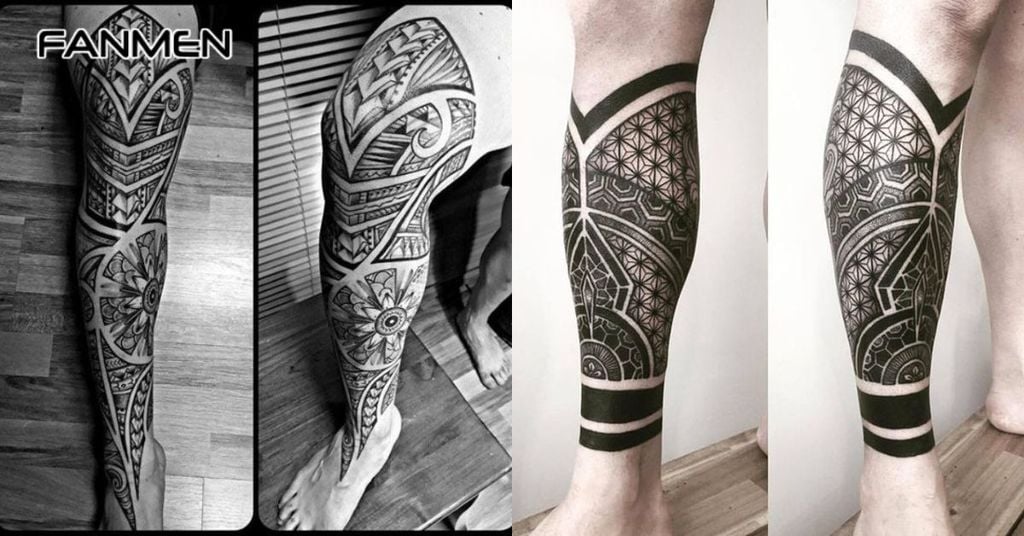 Hình xăm full chân phong cách hình học