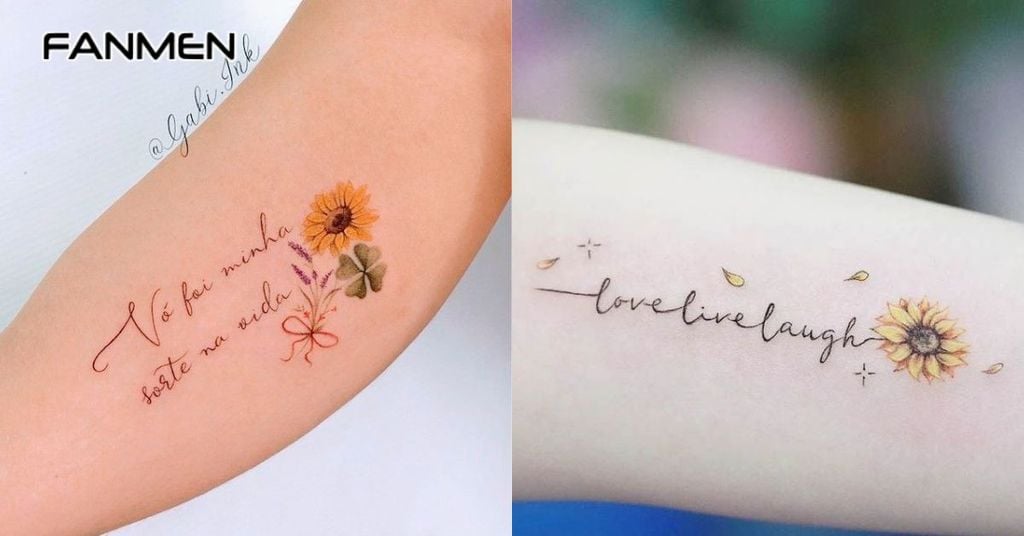 hình xăm hoa hướng dương kết hợp chữ 2