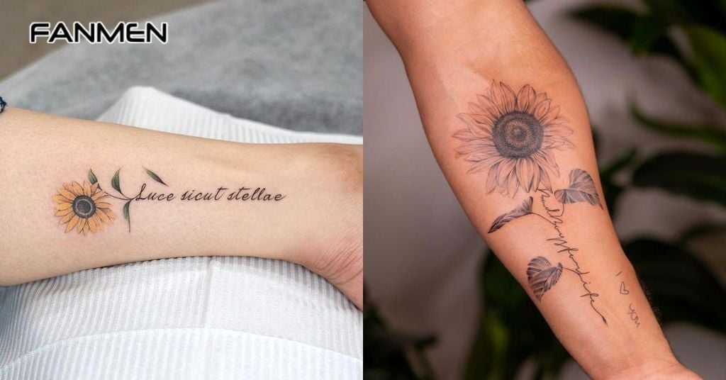 hình xăm hoa hướng dương kết hợp chữ 4