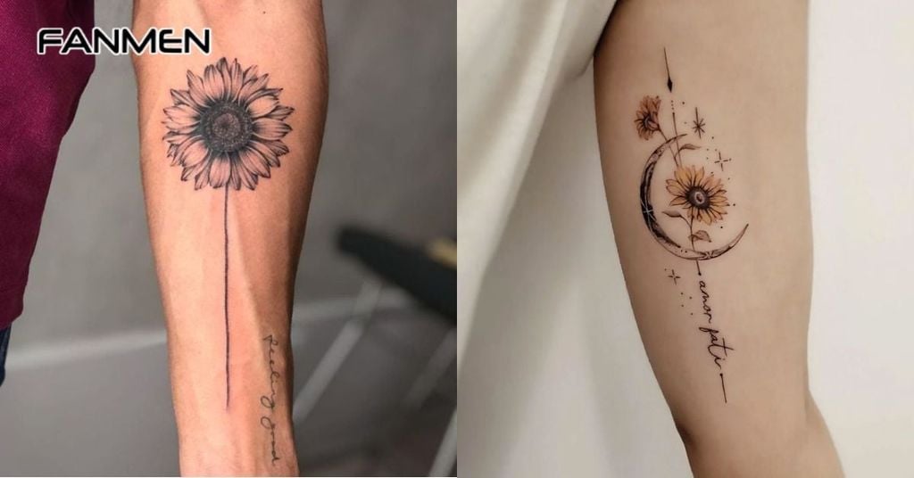 hình xăm hoa hướng dương kết hợp chữ 5