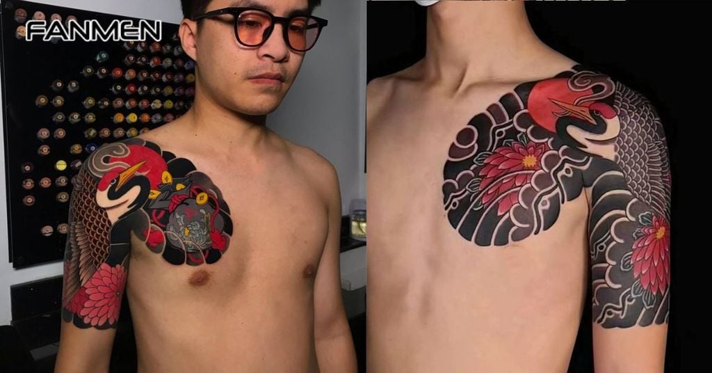 Hình xăm tiên hạc cho nam mẫu 10