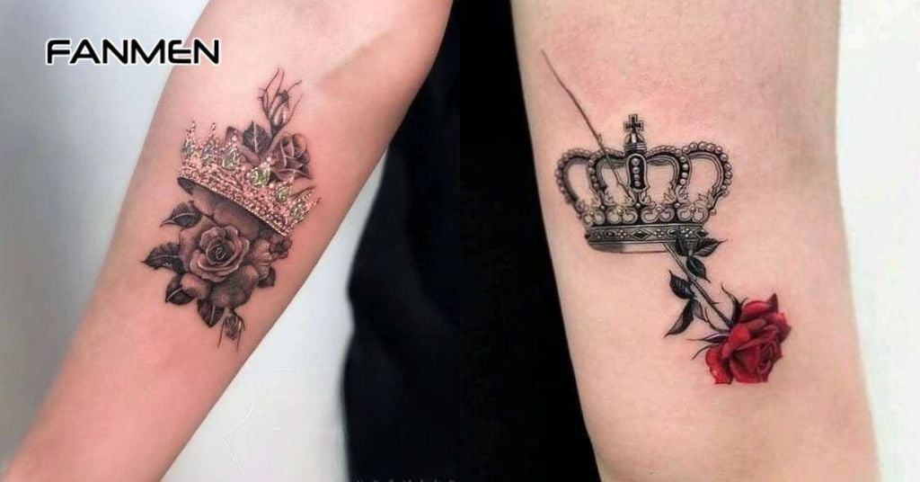 Hình xăm vương miện nam kết hợp các yếu tố khác