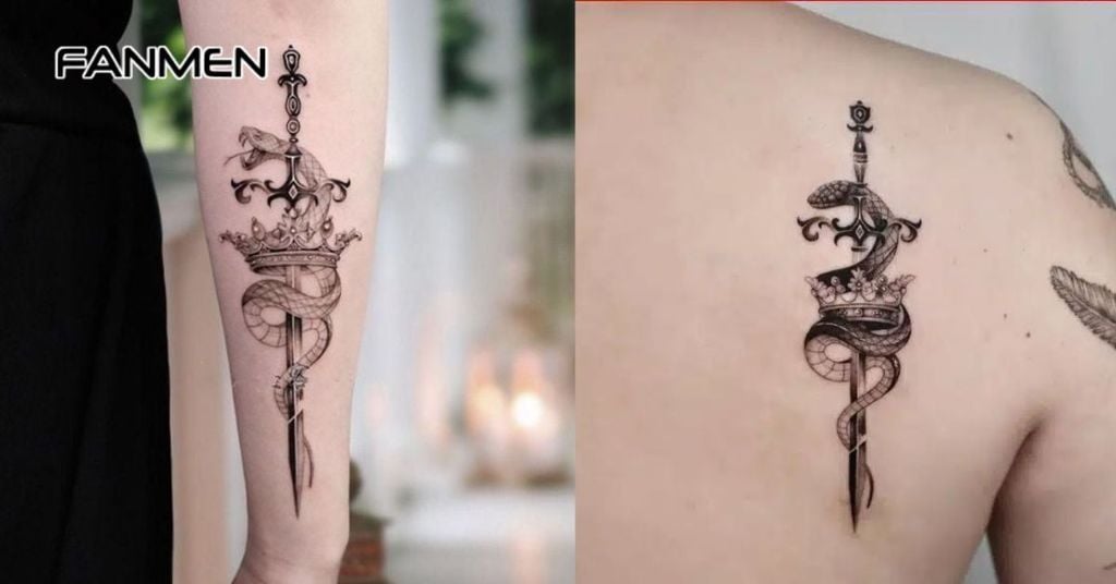 Hình xăm vương miện nam kết hợp các yếu tố khác