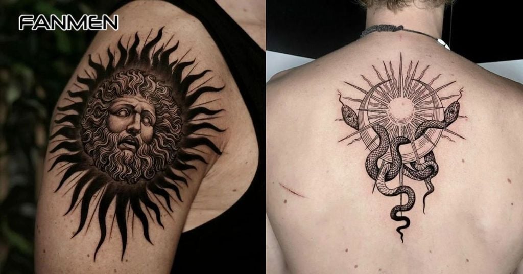 Mẫu hình xăm mặt trời kết hợp với các biểu tượng khác 10