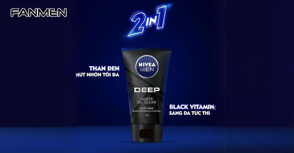 Sữa rửa mặt than hoạt tính cho nam Nivea Men Deep Whitening Oil Clear