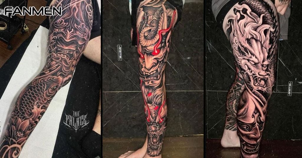 Mẫu hình xăm mặt quỷ full chân mẫu 2