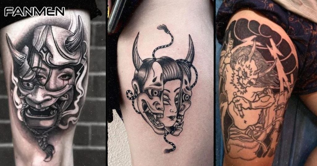 Mẫu hình xăm mặt quỷ ở đùi mẫu 4