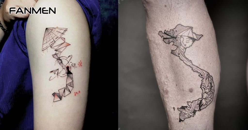 Hình xăm bản đồ Việt Nam phong cách nghệ thuật&nbsp;mẫu 2