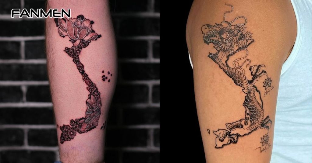 Hình xăm bản đồ Việt Nam phong cách nghệ thuật&nbsp;mẫu 3