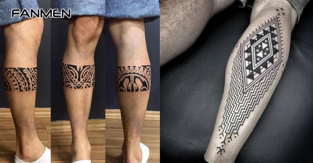 Hình xăm bắp chân phong cách tribal 6