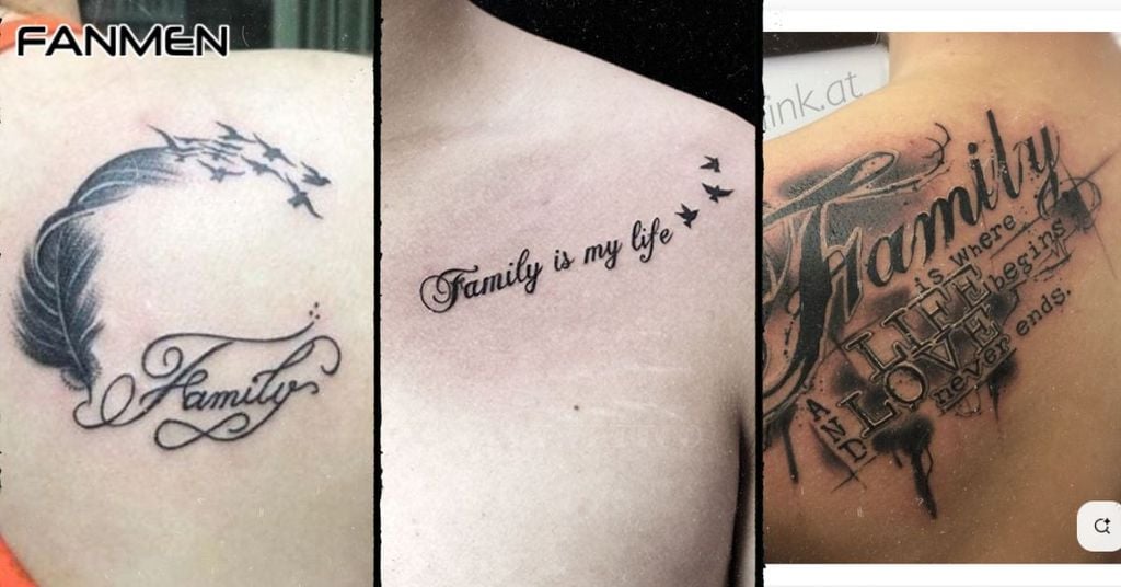 Hình xăm chữ family cho nam ở vai mẫu 1