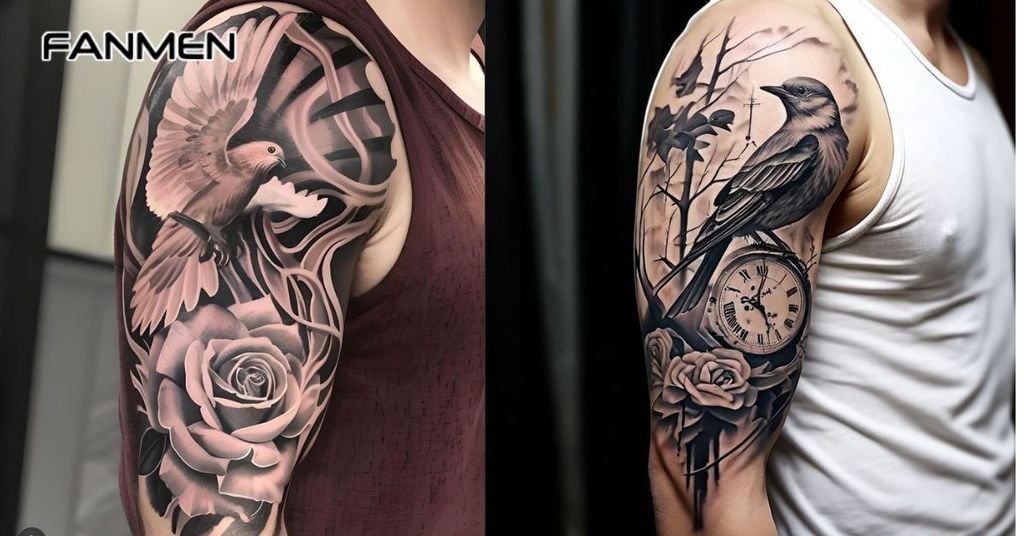 Hình xăm hoa hồng kết hợp yếu tố khác 5