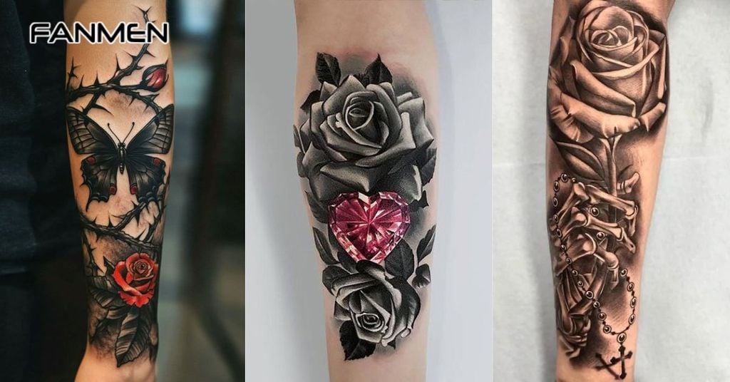 Hình xăm hoa hồng kết hợp yếu tố khác 7