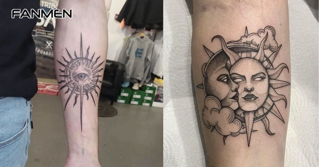 Mẫu hình xăm mặt trăng kết hợp với các biểu tượng khác 5