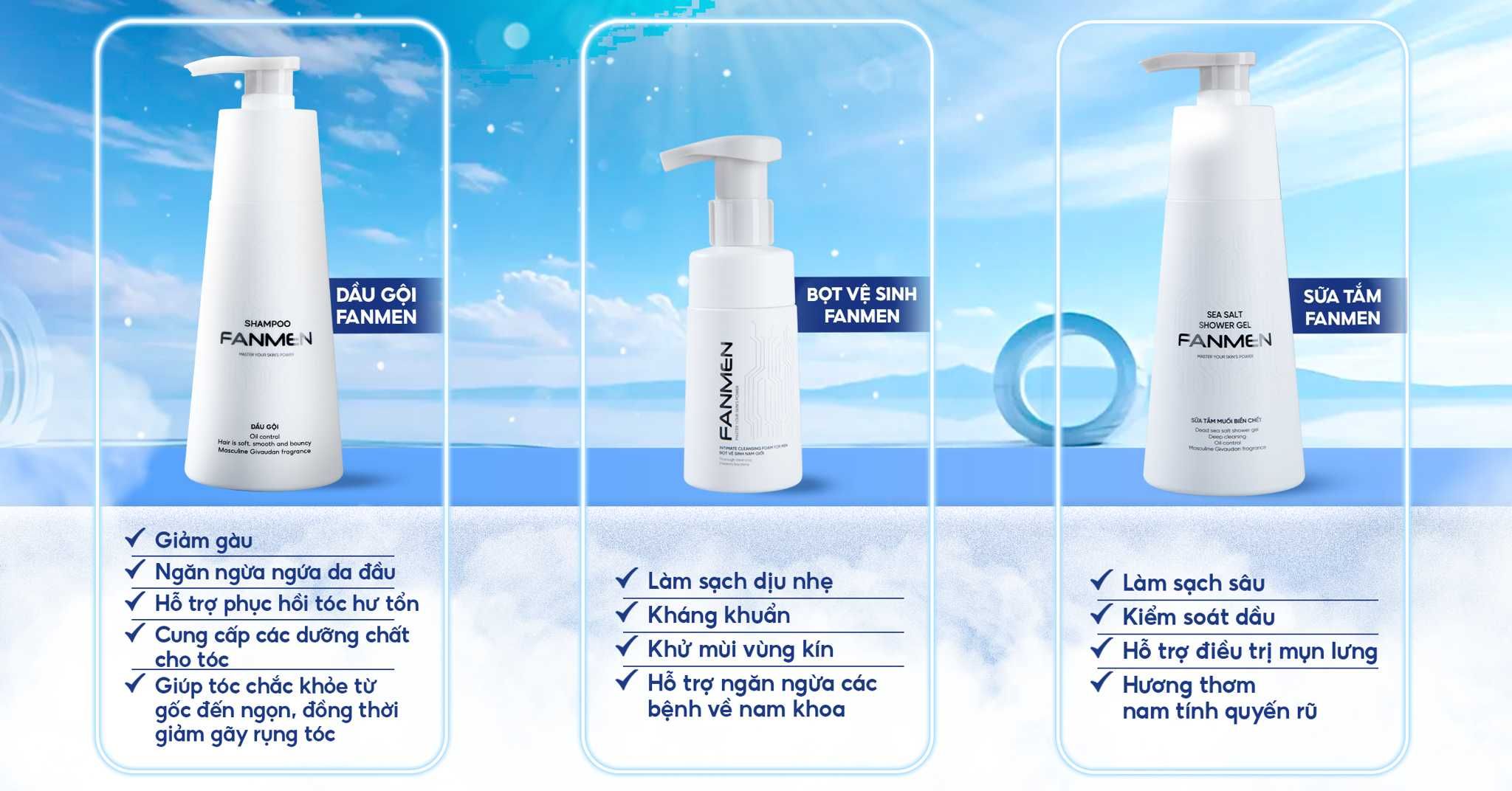 Combo Dầu gội, Sữa tắm và Bọt vệ sinh Fanmen