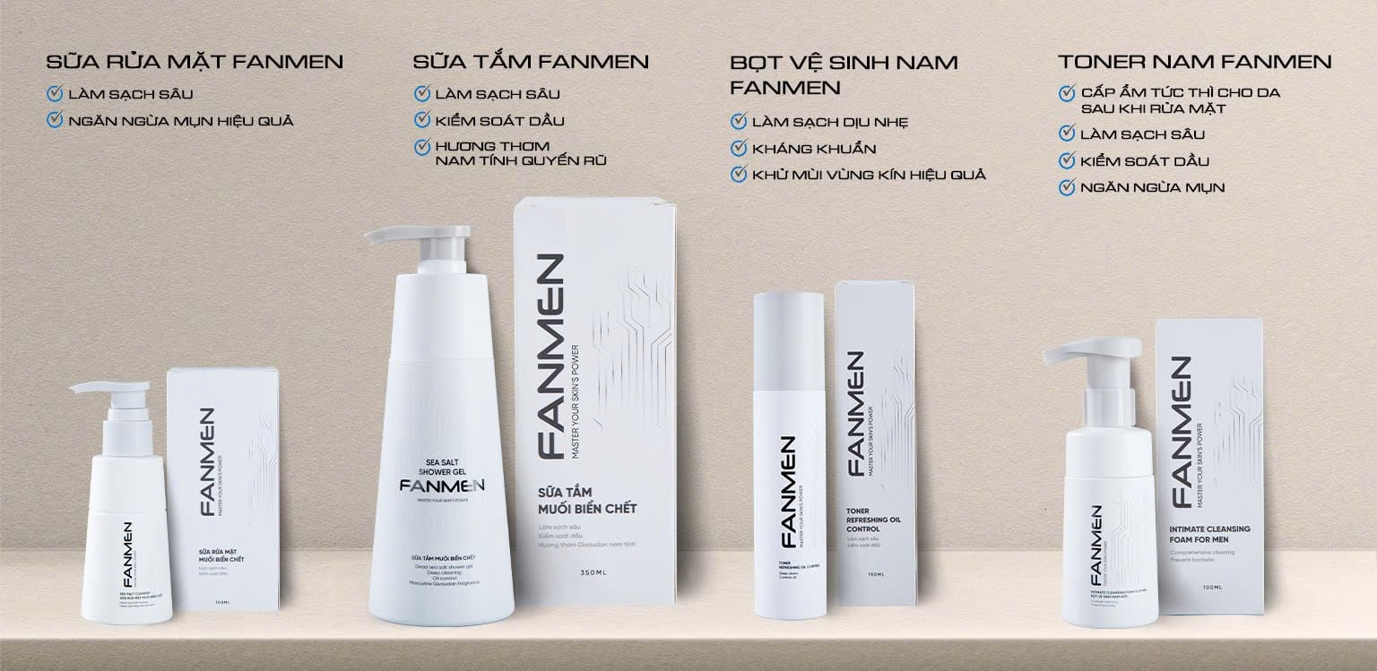 Combo Sữa rửa mặt, Sữa tắm, Bọt vệ sinh và Toner Fanmen