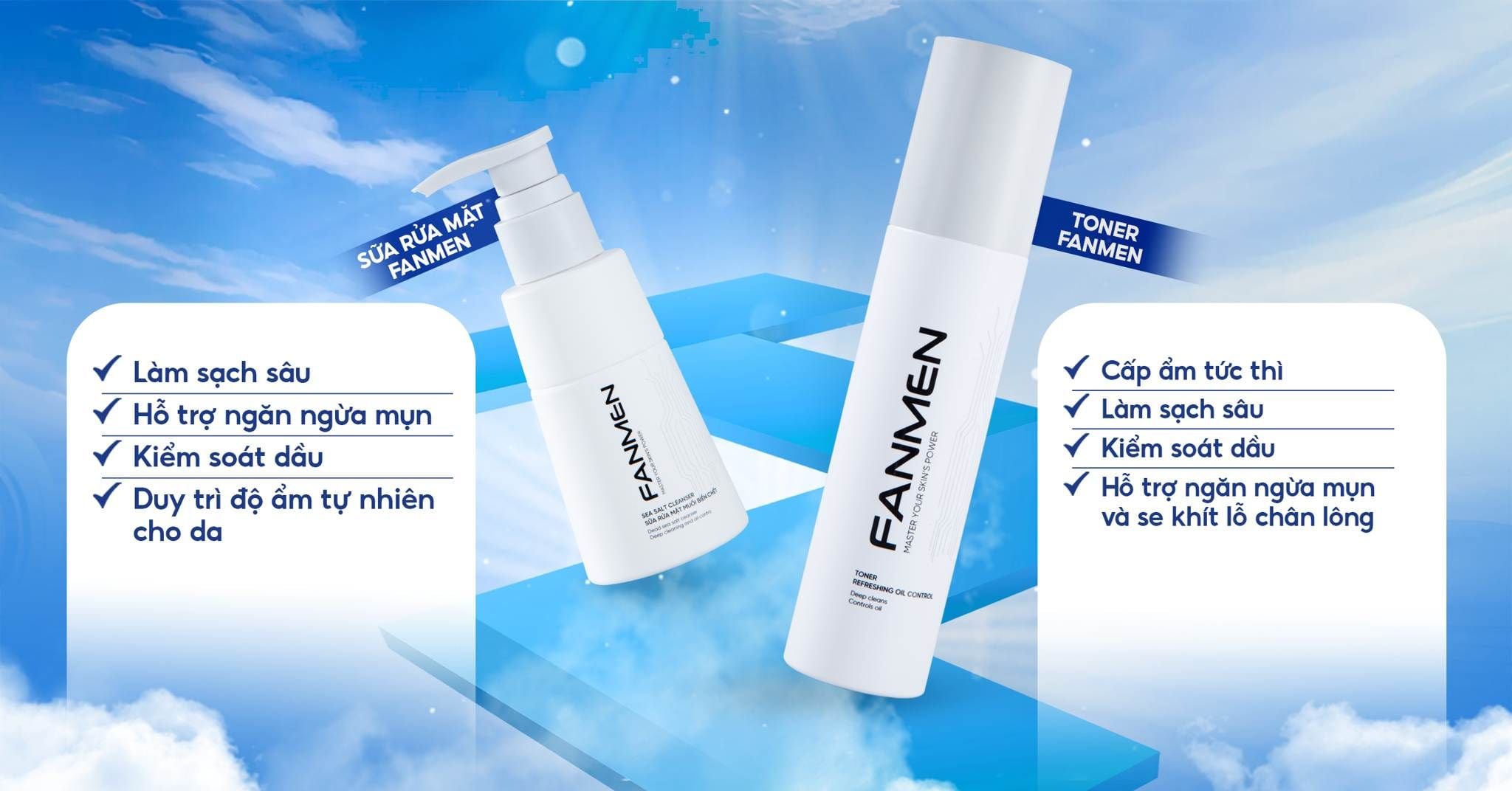 Sữa rửa mặt và toner Fanmen