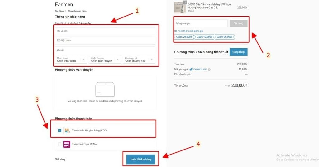 Chính sách thanh toán của Fanmen qua COD